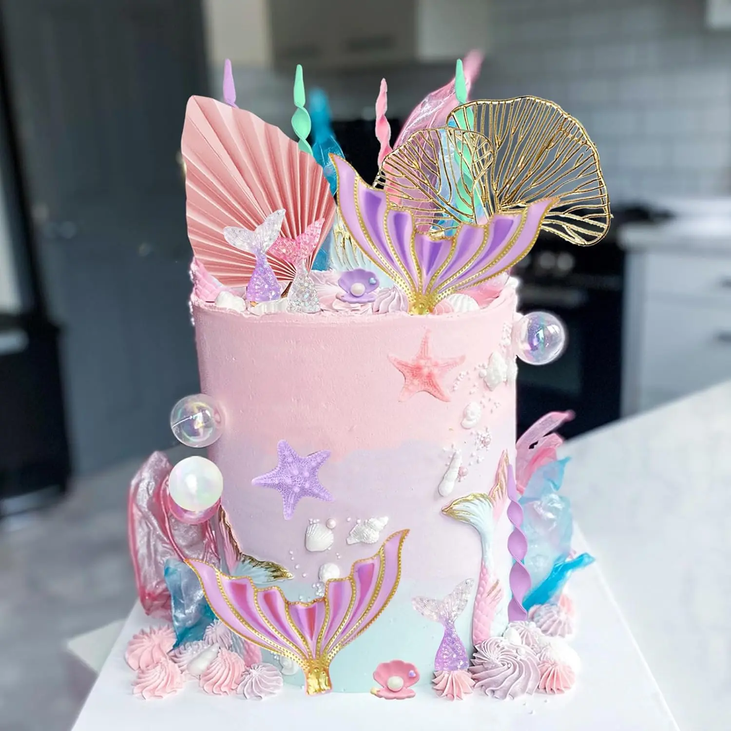 Mermaid Tail Cake Toppers White Pearl Balls for Birthday Under the Sea Party Mermaid Theme Party Shower Supplies