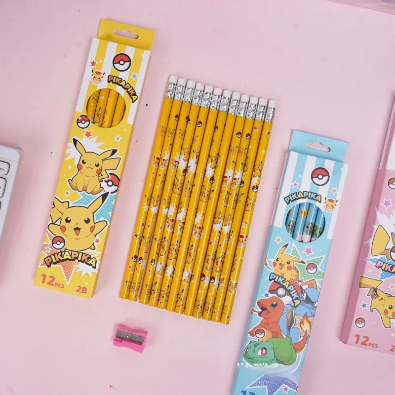 12pcs New Pokémon Pencil High Fast Learning Stationery Supplies Pikachu Cartoon Press Stationery Pencil Student Gifts