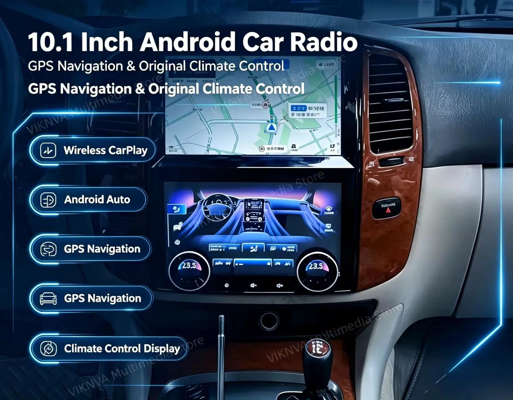 Car Dual Screen Android15 For Toyota Land Cruiser 100 LC100 Lexus LX470 1998-2007 Car Multimedia+air Conditioning Control System