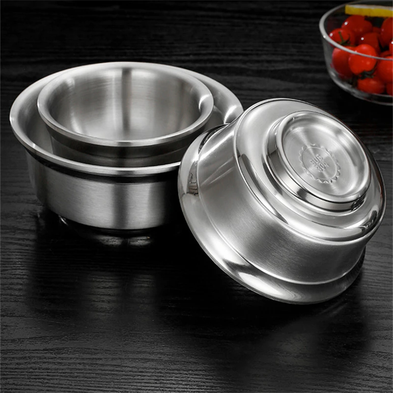 Double Wall Insulated Rice Bowl for Kids Stainless Steel Ramen Fruit Instant Noodles Bowls Household Tableware Kitchen Utensils