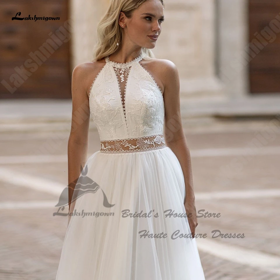 Lakshmigown Civiele Boho Trouwjurken 2023 Vestido Noiva Sexy Bridal Off Wit Tulle Lange Strand Trouwjurk Lace Illusion Terug