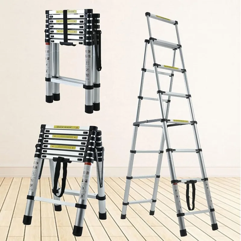 Telescoping Ladder 8.5FT Aluminum Lightweight Extension Collapsible Compact Ladder Adjustable Height 2.6M Attic Ladder