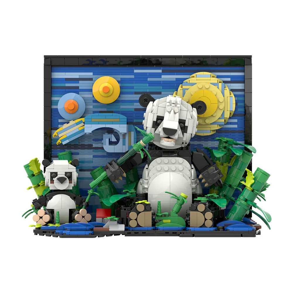 Gobricks MOC VanS Panda Building Blocks Creativity Model 3D art painting of Pandas Bricks diy Assembled Toy Children Gift