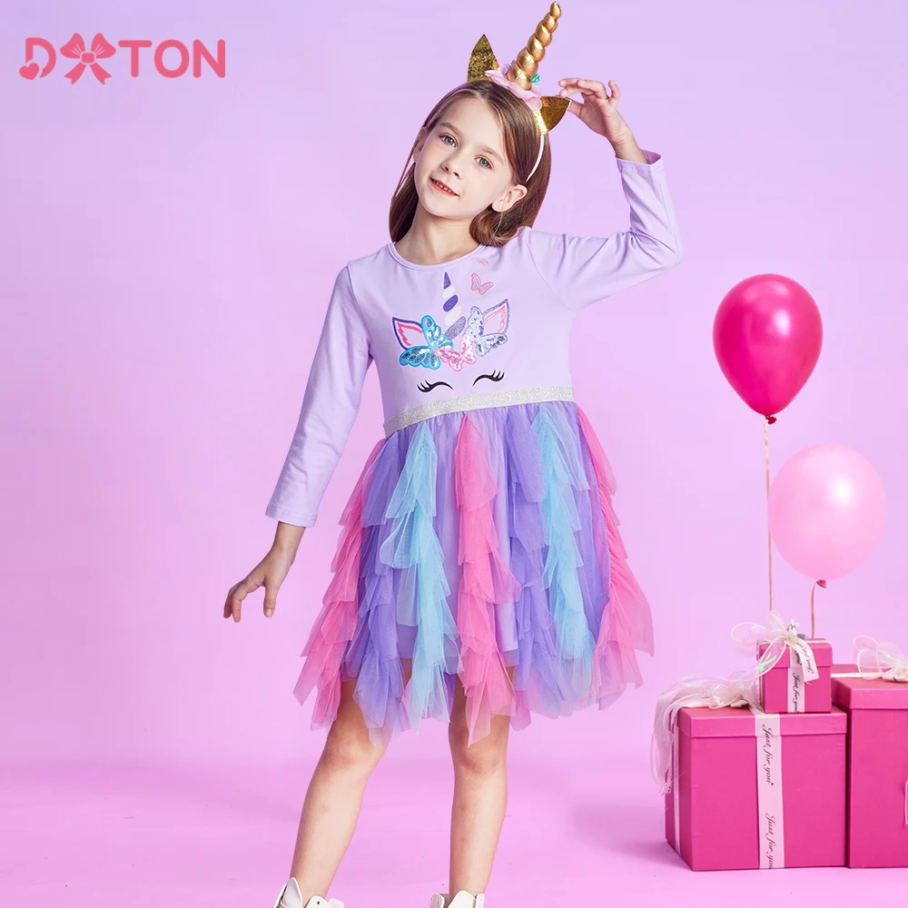 

DXTON Autumn Winter Girls Dress Butterfly Print Long Sleeve Kids Dress For Girl 2025 Toddlers Birthday Party Princess Tutu Dress