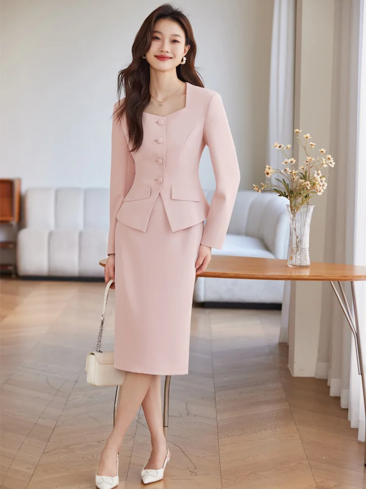 3950 Pink Suit Women\'s Spring and Autumn2024New High Sense Temperament Office Wear Host Interview Formal Wear Suit