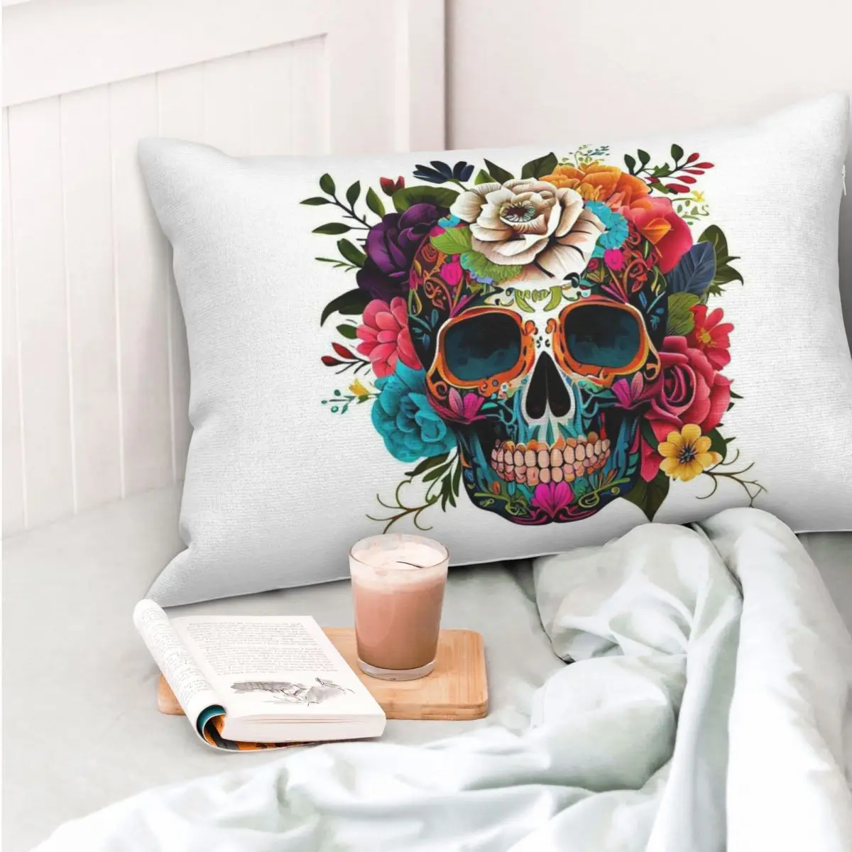 Skull Print Horror Skeleton Death Rectangle Pillowcase Cushion Cover Decorative Bedroom Bed Home Comfort Throw Pillow