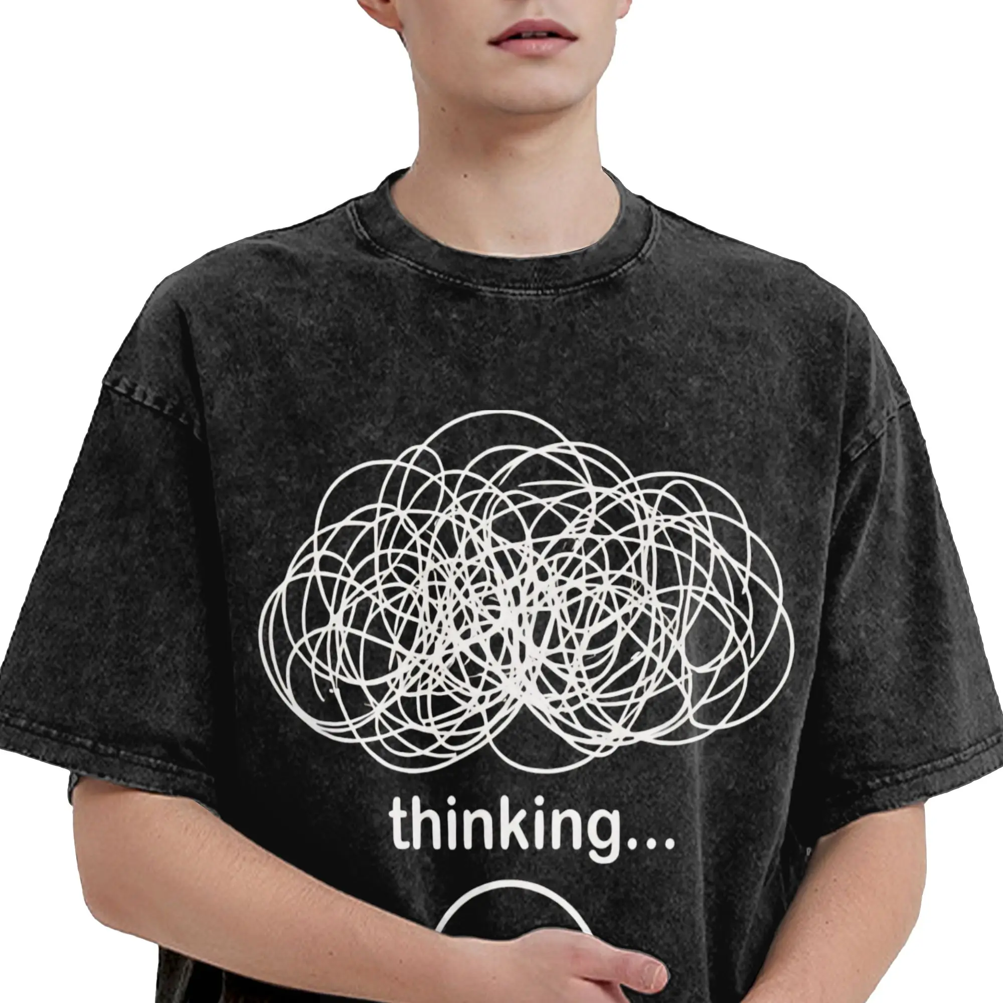 I Am Thinking Fun Design  T Shirts Hip Hop Washed Short Sleeve Harajuku T-Shirt  Cool Men Women Streetwear Graphic Tops Tees
