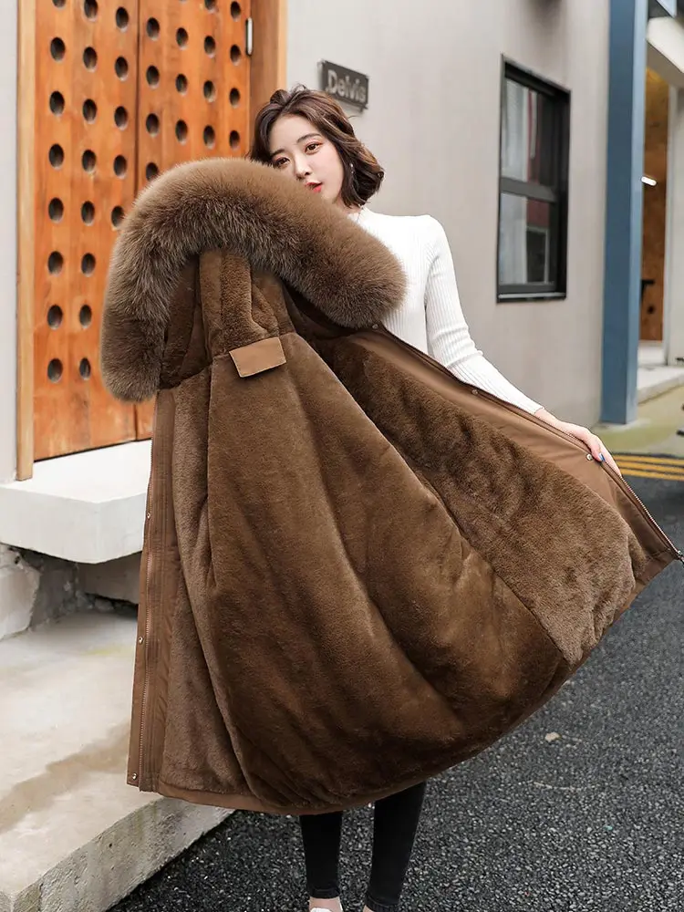 Vielleicht 2022 New Cotton Thicken Warm Autumn Winter Jacket Coat Women Casual Long Parka Winter Clothes Fur Lining Hooded Coats