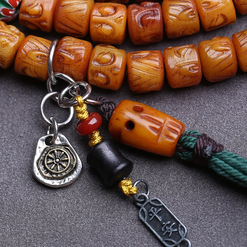 Necklace Bracelet, Yak Buddhist Eye , 108 , Glass Beads, Bone, Three-Piece Accessory Set
