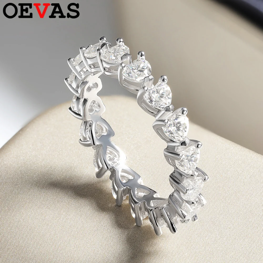 OEVAS 100% 925 Sterling Silver D Color 3MM Full Heart Moissanite Rings For Women Wedding Fine Jewelry Promise Wholehearted Love