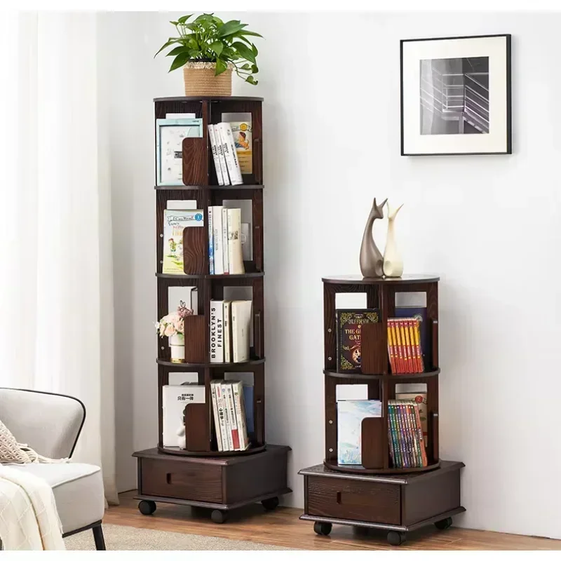 

Space saving furniture rotating revolve corner bookshelf wood bookcase multi-layer shelves