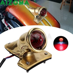 Crocker Styl Brass LED Custom Taillight Brake Stop lamp For Harley Bobber Chopper Cafe Racer Old School Tail License Plate Light