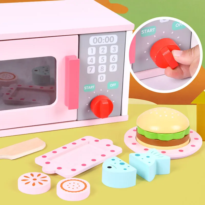 Children's microwave toys, cutting music, children's home cooking, kitchen set, simulated kitchen utensils, wooden