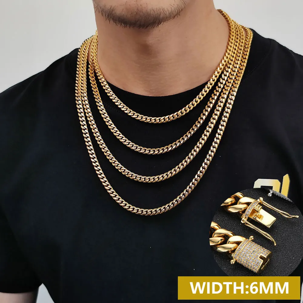 

Hip Hop Jewelry 6/8/10/12/14/16/18MM Width Cuban Chain Stainless Steel Miami Men‘s Pvd Plated Cuban Link Necklace 7-26"