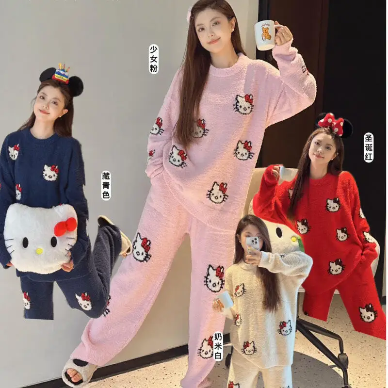 

Новая осенне-зимняя коралловая бархатная утолщенная мультяшная милая бархатная одежда для сна с круглым вырезом, женская домашняя одежда, костюм