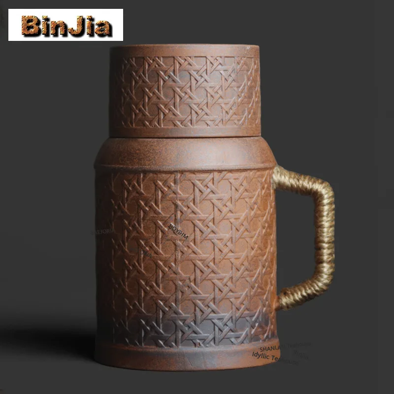 BAEJORIA 500ml Old Rock Mud Rattan Plaited Articles wooden cork Water Jug Anti-scald Water Kettle Hot And Cold Water Pitcher Cha