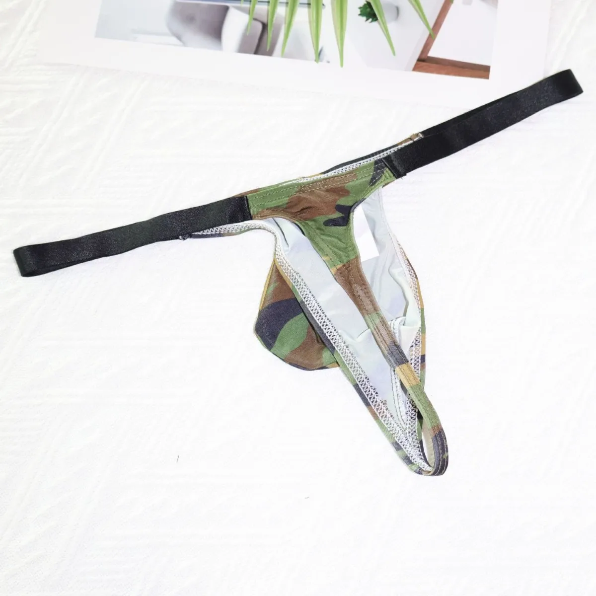 الرجال مثير U محدب الحقيبة ثونغ ليوبارد/التمويه مثليون جنسيا المثيرة T الظهر الملابس الداخلية مطاطا الرياضة سراويل التجفيف السريع بيكيني موجز #4