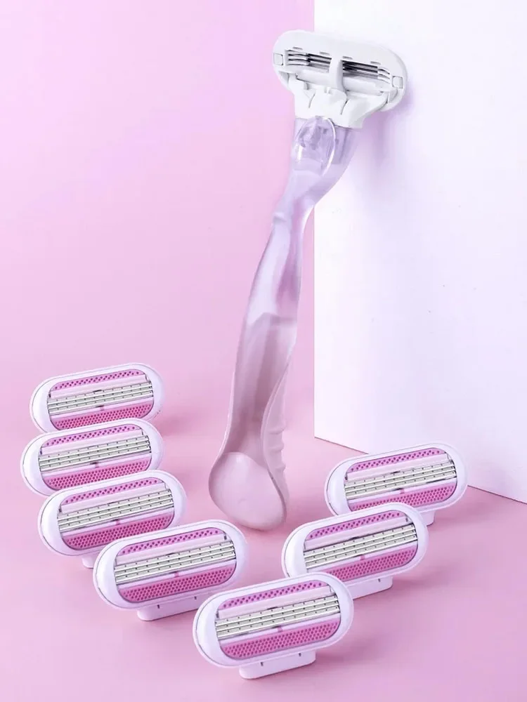 1 مقبض + 4/8 شفرة ماكينة حلاقة آمنة للنساء 3-Layer شفرات بديلة للوجه/الساق/الإبط/متوافقة مع مجموعة شفرات ماكينة حلاقة فينوس