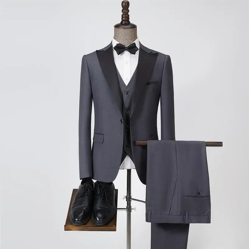New 2023 Men's Slim Fit Three Piece Suit Korean Style Fashionable Casual Business Wear Comfortable Breathable Lightweight