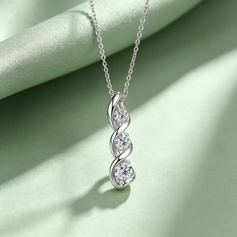 Anziw 925 Sterling Silver D VVS1 Round Moissanite Pendant Necklace Twisted Infinity Chain For Women Anniversary Jewelry Gift