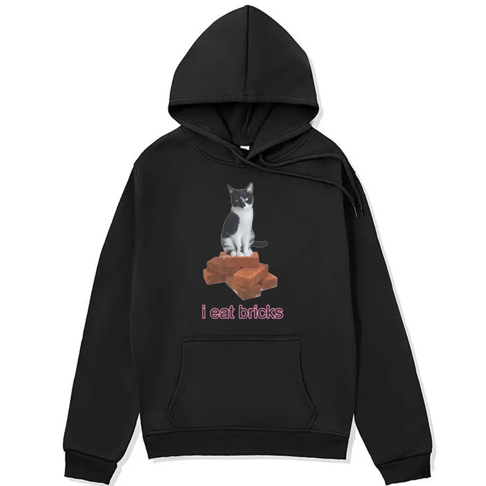 

I Eat Bricks Cute Cat Funny Meme Graphic Hoodie Men Fashion Casual Sweatshirt Streetwear Oversized Long Sleeve Fleece Hoody Male