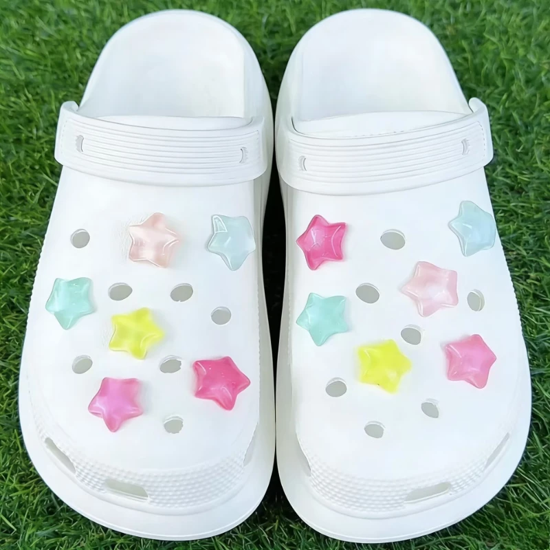 12pcs Women's Shiny Colorful Stars Sandals Shoe Accessories Slippers Accessories DIY Shoe Flowers Removable Decorative Buckles