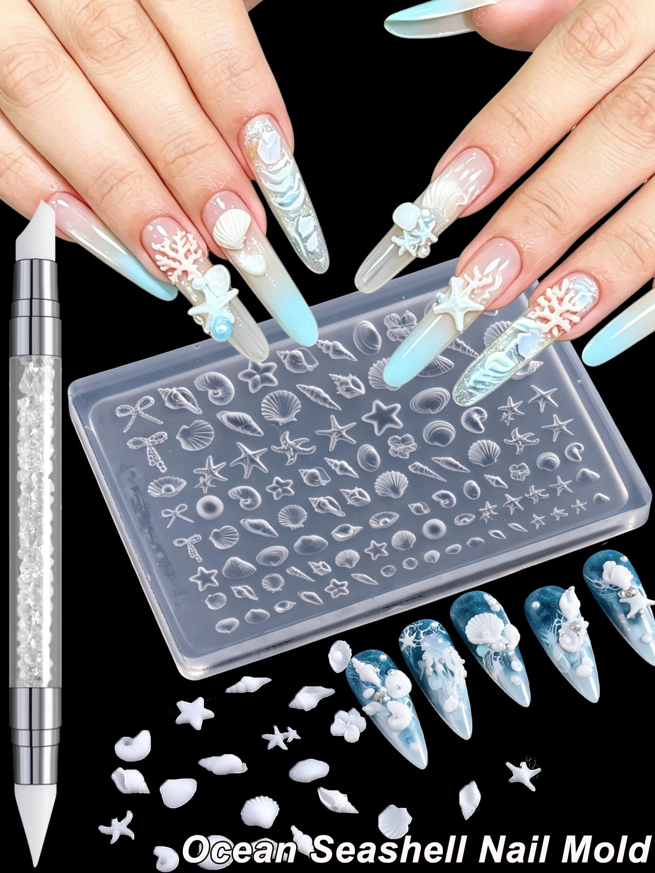 3D-Nagelkunst-Silikonform Barock-Perle Herz Stern Mond Quadrat Nagelcharme-Herstellungsform Wiederverwendbare Vorlage DIY Maniküre Schmuck – Detail 7