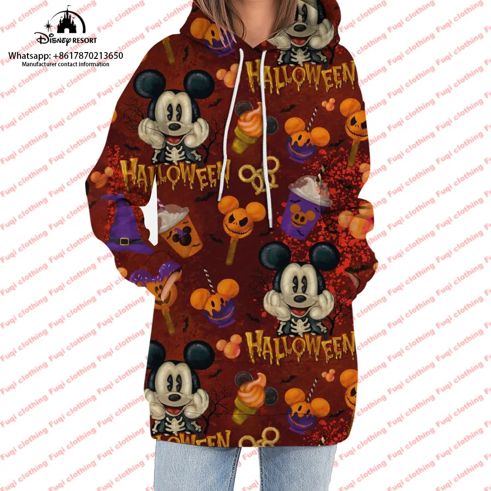 

Fashionable and comfortable casual sweatshirt Halloween Mickey Minnie Harajuku 3D cartoon print ladies hooded sweatshirt y2k