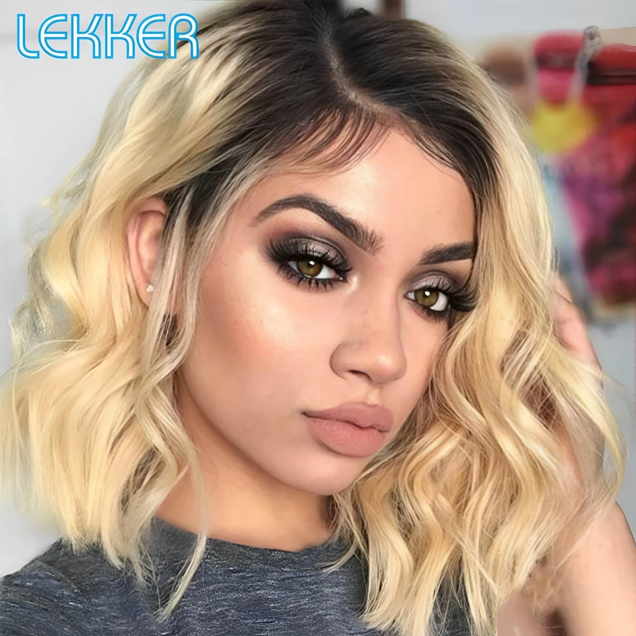 

Lekker Blonde Short Wavy Bob 13x1 C Part Lace Front Human Hair Wig For Women Brazilian Remy Hair Colored Glueless Daily Wigs