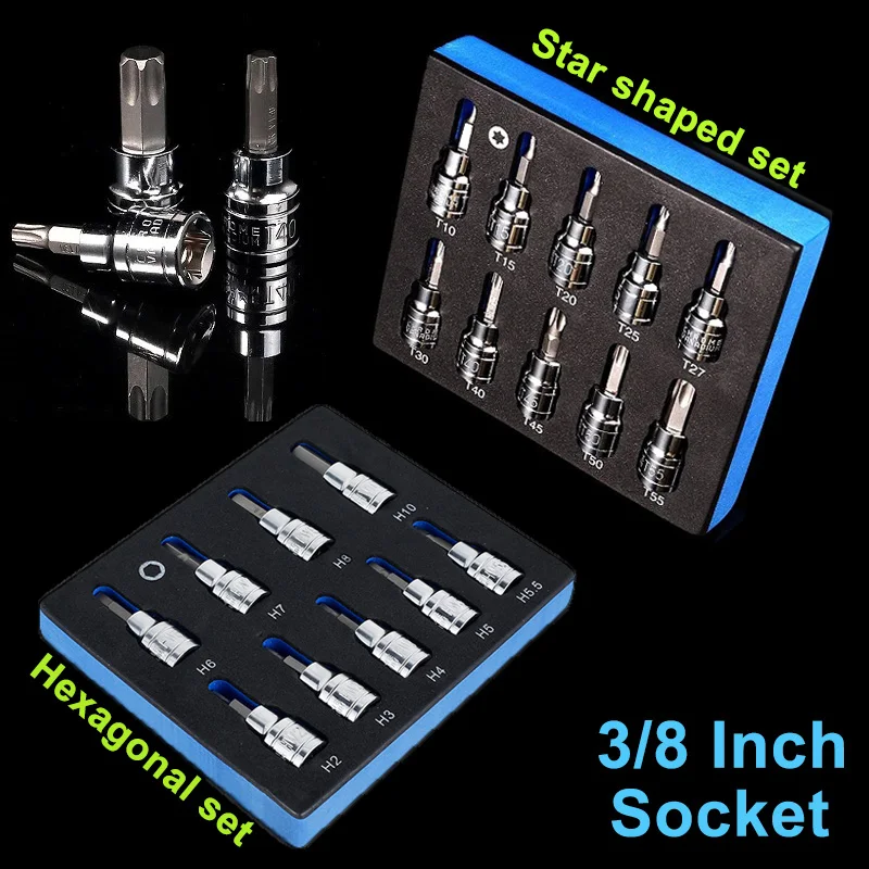 9Pcs Hex Bit Socket Set Sturdy Allen Key Sockets Professional 3/8inch Drive Drill Metric Tools Kit Durable Impact Socket Set