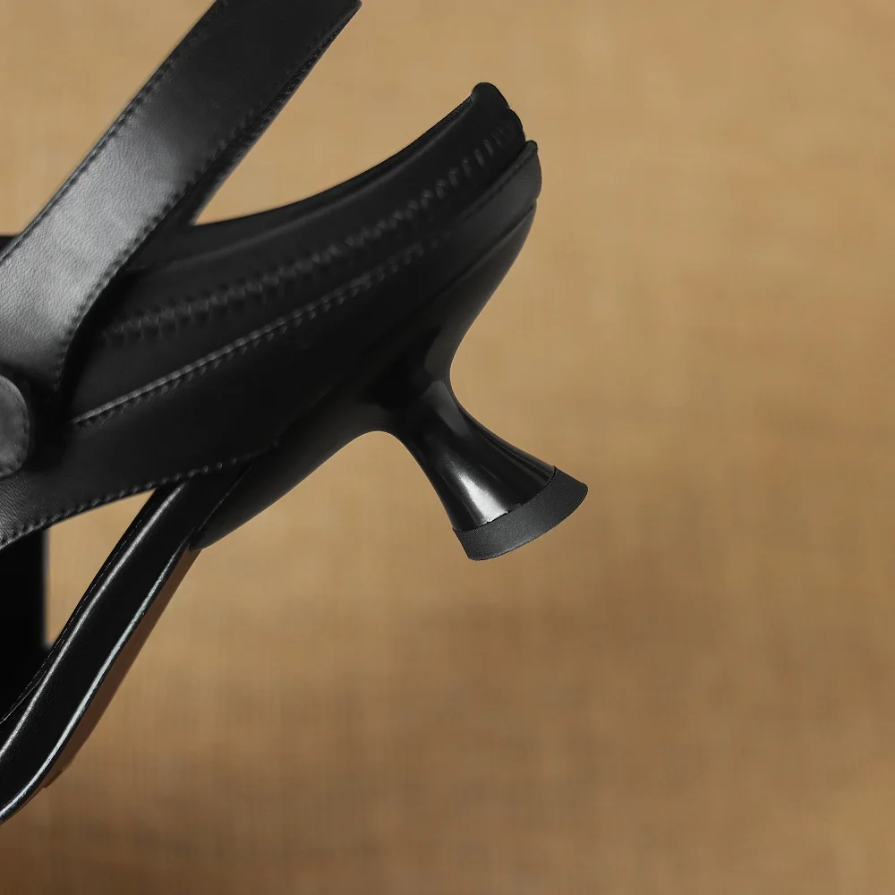 【JOCHEBED HU】Handmade Genuine Leather Sandals Women's Pointed Toe Fashionable Summer Outwear Mid Heel Upgraded Version image 5