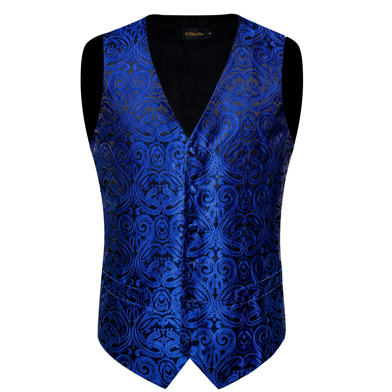 Luxury Men\'s Suit Vest Royal Blue Paisley Waistcoat with Neck Tie Handkerchief Cufflinks Wedding Prom Tuxedo Sleeves Vest