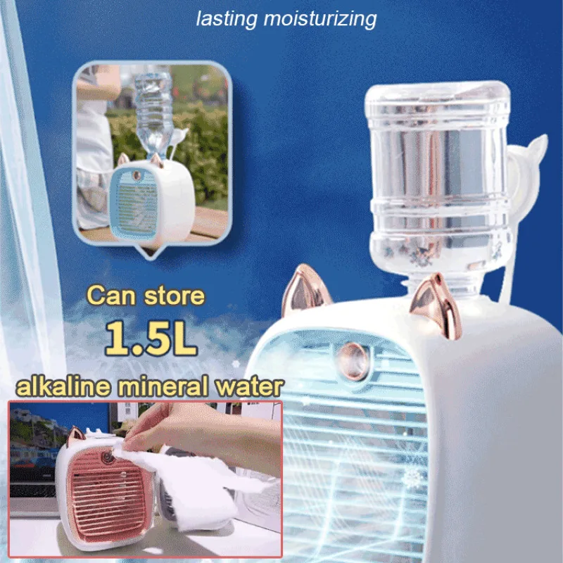 

Portable Mini Air Conditioner Fan USB Air Cooler Fan Humidifier 3 Speed 2 Mode Spray Mute Cooler for Office Desk Cool Fans