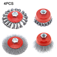 4Pcs Wire Brush Wheel Cup Brush Set Carbon Steel Wire Brushes for 5/8\