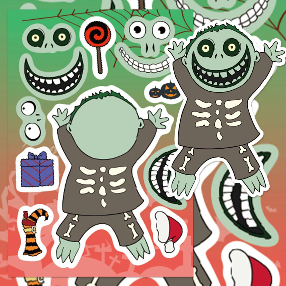 

8/16sheets Nightmare Before Christmas Puzzle Stickers Make a Face DIY Assemble Jigsaw Decals Game Kid Educational Toy Party Gift