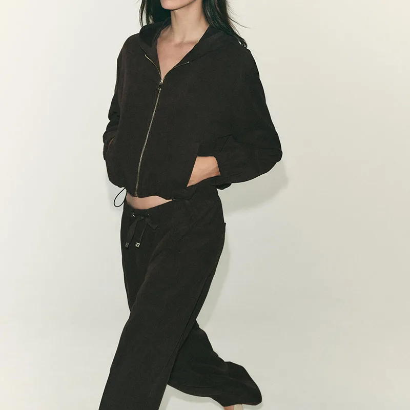 New Arrival Autumn Women's Jaet Casual Sle Long Sve Zipper Closure Stand Fit Ladies Outerwear Pants Set