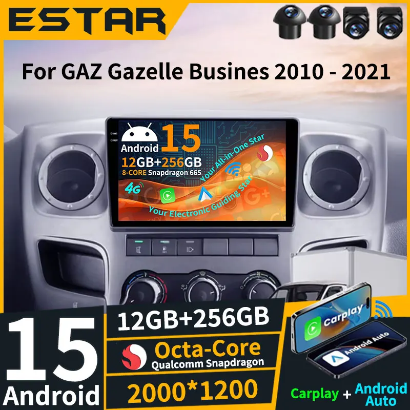 Android 15 Wireless Carplay For GAZ Gazelle Busines 2010 - 2021 360 Camera Audio Multimedia QLED SWC 4G LTE Video Player Stereo
