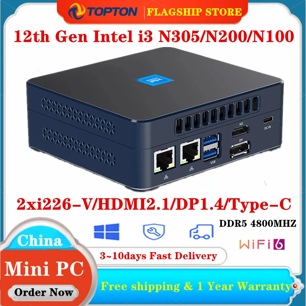 Topton M9S 방화벽 라우터, 12 세대 미니 PC, 인텔 i3 N305 N200 N100 DDR5 PCIE3.0 x 4 2x 인텔 2.5G 오피스 PC, 윈도우 11 NUC WiFi6