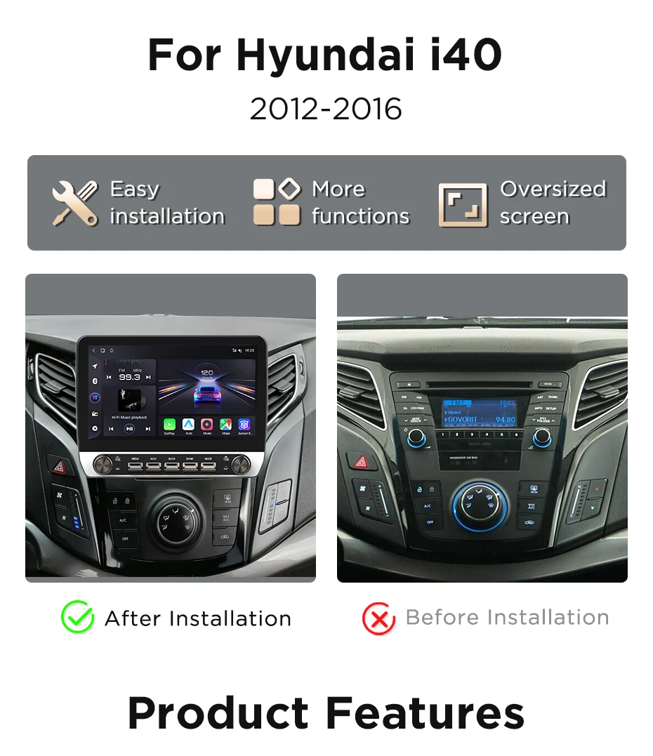 Junsun 10,1 "Tasten Drahtlose Carplay Android Auto Auto Radio für Hyundai I40 2012 2013 2014 2015 2016 Bluetooth GPS Navi 4G DSP – Detail 4