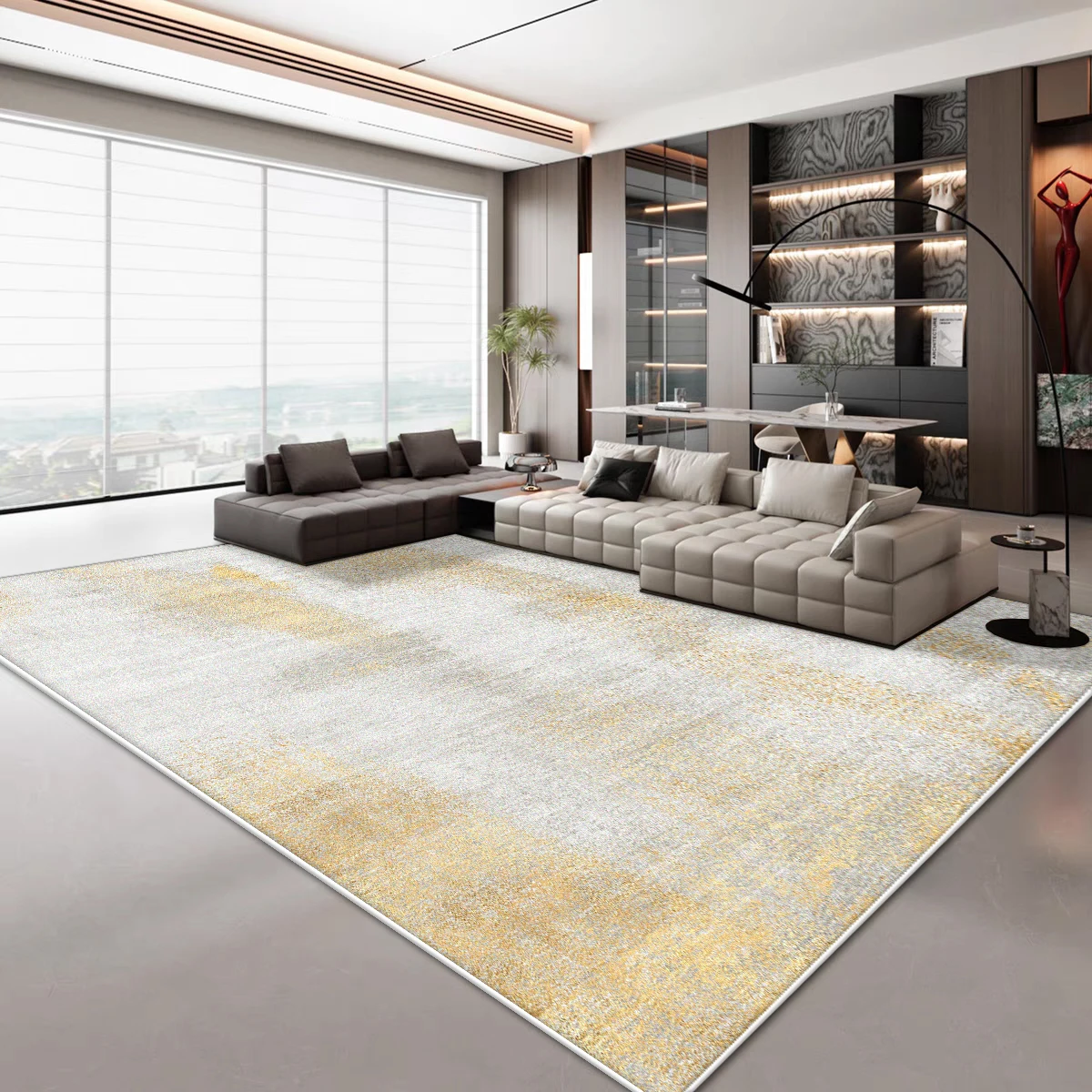 

Minimalism Abstract Living Room Carpet Large Home Room Decoration Golden Plush Bedside Bedroom Antiskid Rugs European Tatami Mat