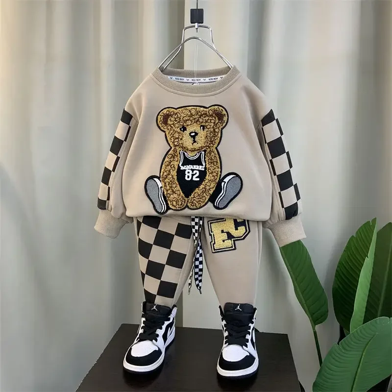 

Autumn Kids Clothes teenage Boy's spring Embroidery bear sweater shirt Pants 2Pcs/sets Children Boys Tracksuit 2-12 years
