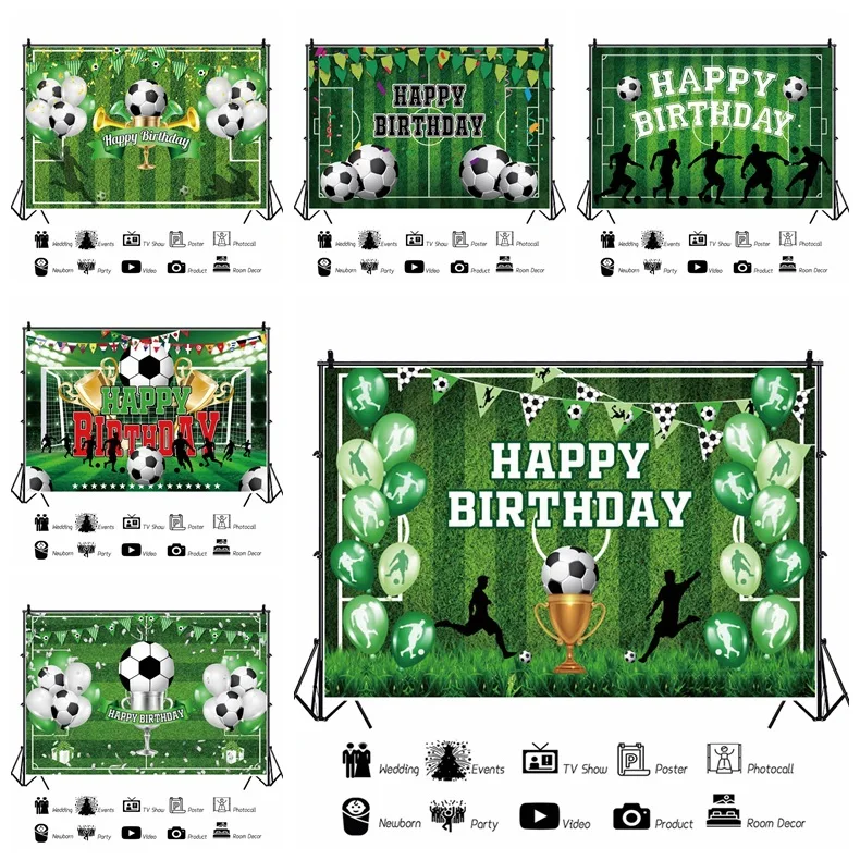 

Green Grassland Football Backdrop Kids Soccer Theme Birthday Background Cloth Happy Birthday Party Decor Sports Boy Girl Favor