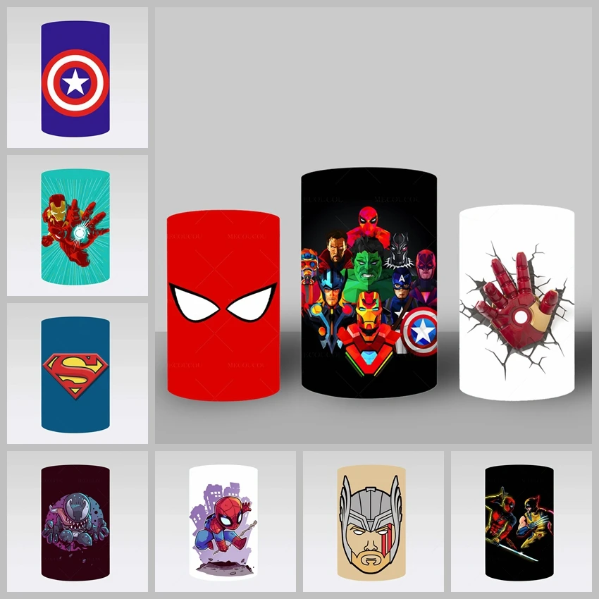 

Marvel Superhero Theme Party Decoration Barrel Cover Captain America Shield Iron Man Boy Birthday Baby Row Party Photo Props