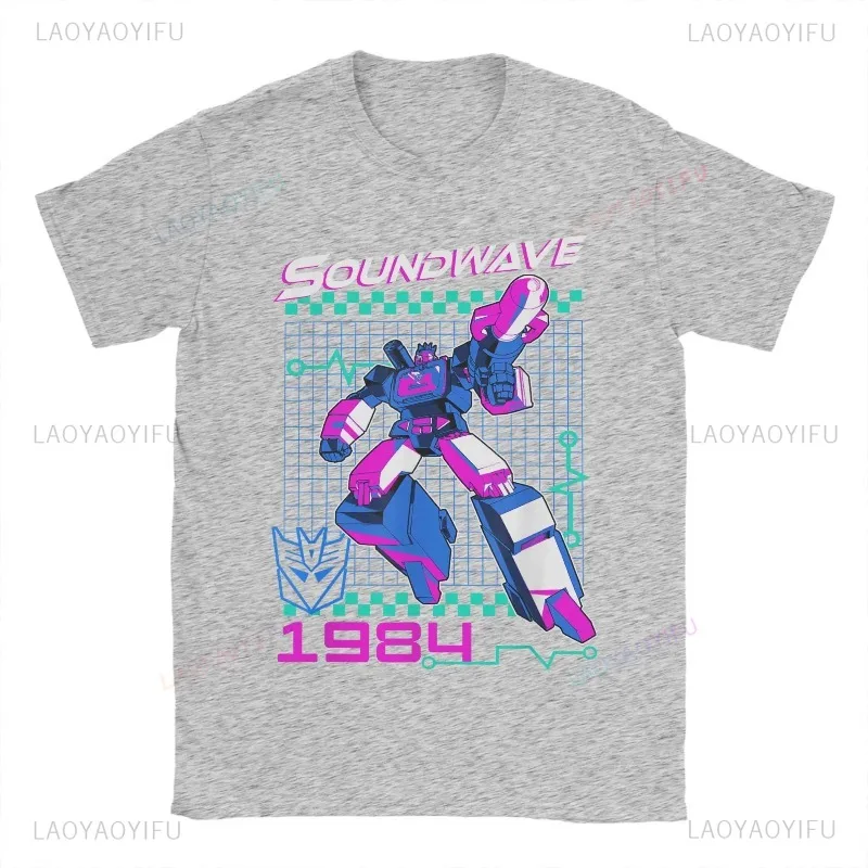 تي شيرت رجالي عتيق من Fun Transformers Soundwave 1984 100% قطن بأكمام قصيرة فريد من نوعه يسمح بالتهوية وبسيط برقبة مستديرة