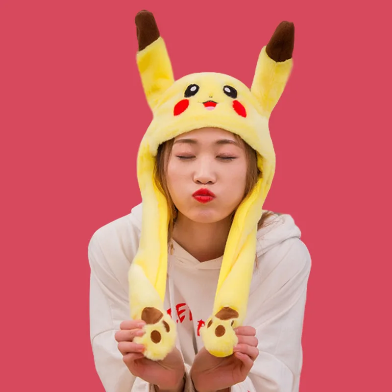 LED Plush Rabbit Hats Glowing Pikachu Ears Hat Cute Stitch Moving Ears Cap Adult Children Funny Festival Party Dress Up