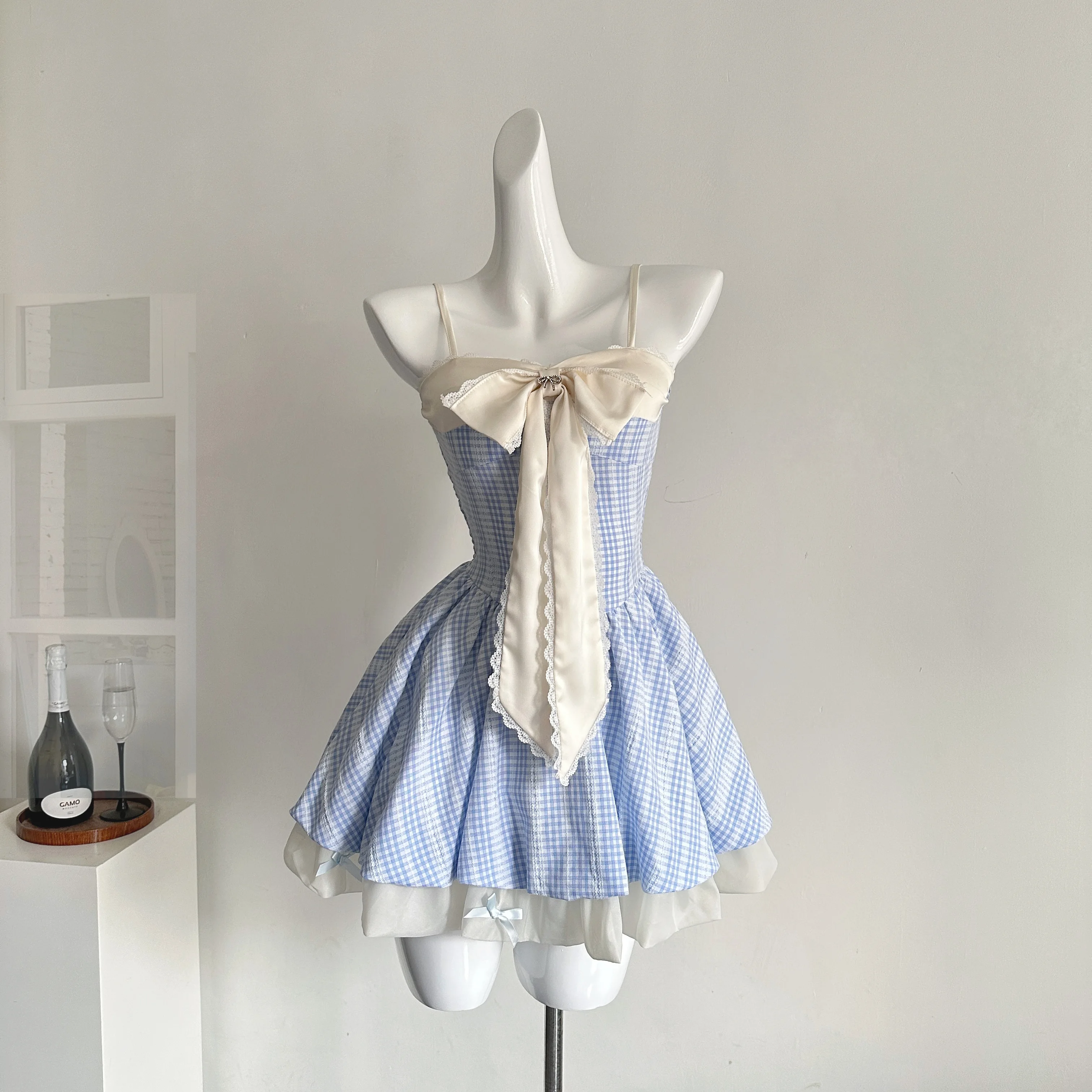 

Summer 2000s Aesthetic Korean Fashion Spaghetti Strap A-line Dress Frock Party Shoujo Girl One-Piece Evening Bow Ballet Core