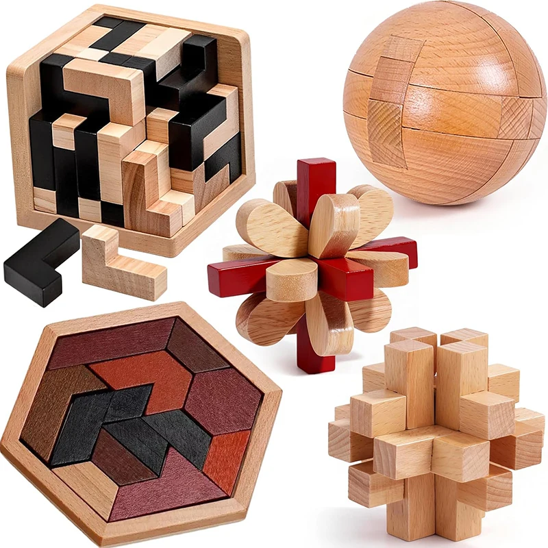 

Luban Lock Cube Wooden Brain Teaser Puzzles for Adults Kids Boys Girls IQ Test Logic Mind Challenge Fun Educational Toys