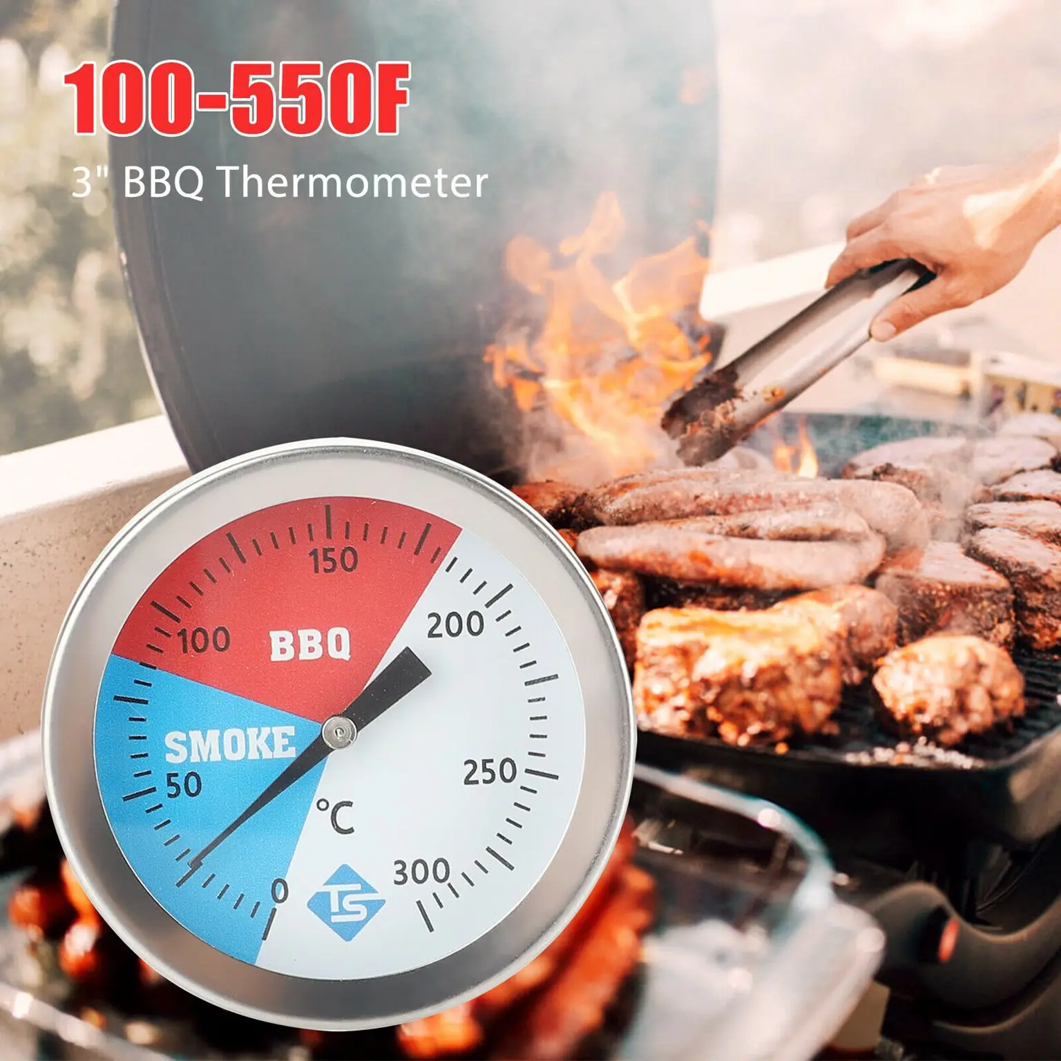 

Thermometer BBQ Grill Smoker Barbecue Charcoal Pit Temperature Gauge Tool 100F-550F Safe BBQ Tool