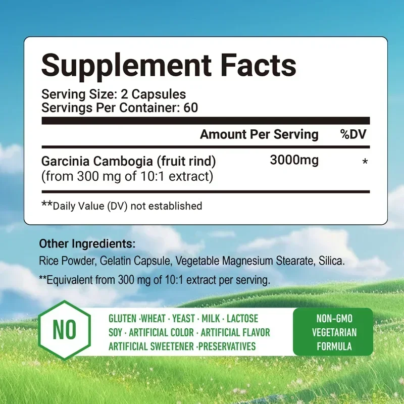 Garcinia Cambogia Capsules - Promote Digestion and Absorption, Weight Management, Intestinal Cleansing, Provides Energy