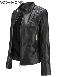 Women's Elegant Stand-up Collar Solid Jacket 2022 Female Three-dimensional Pattern Coat S-4XL New Pu Faux Leather Jacket Women